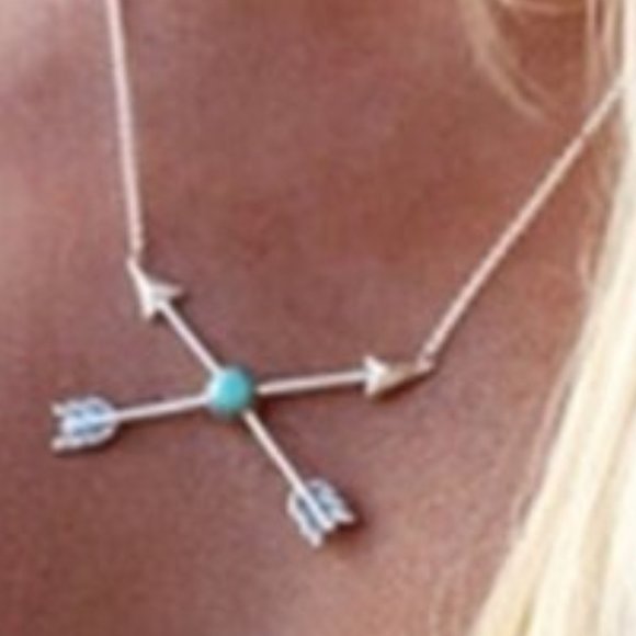 🇺🇸3/$30 Turquoise Silver Arrow Clavicle Necklace - Picture 3 of 3